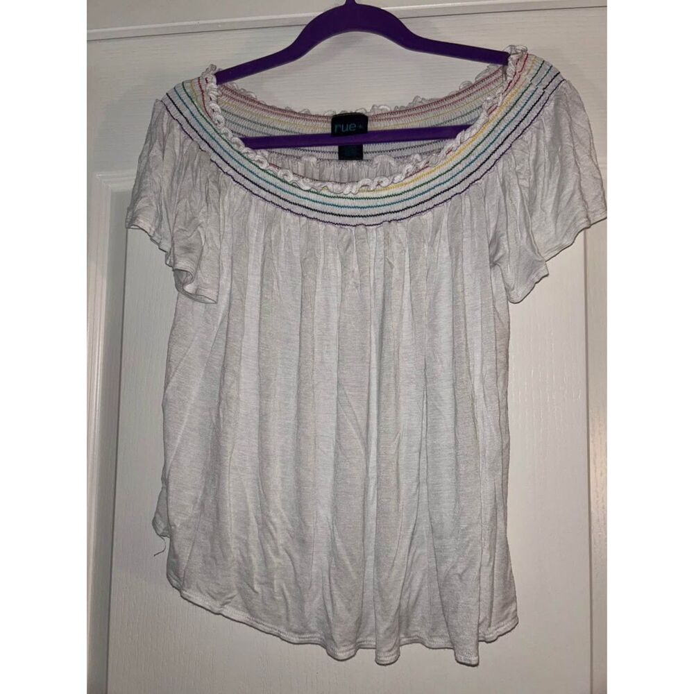 Rue+ Rue 21 white gay pride rainbow smocked neck crop peasant top woman's lX